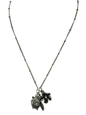 Vintage VCLM Silver Tone Chain Charms Necklace, Owl, Flower, Leaf